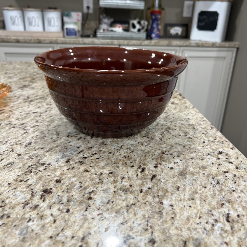 Marcrest Daisy Dot Nesting Mixing Bowl 9" Brown Large Stoneware Pottery USA